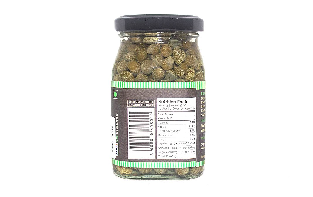 Ishka Farms Organic Capers In Brine Medium   Glass Jar  200 grams